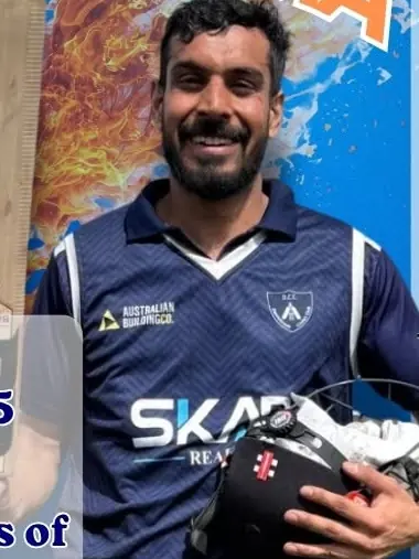 Puneet Sharma with his bat and helmet